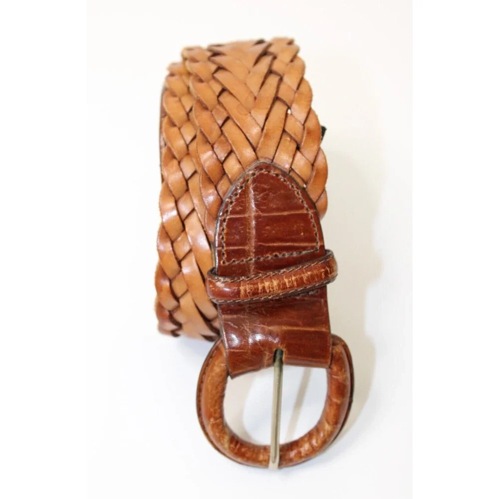Brighton Belt Women's Size 28 Vintage 90s Brown Braided Woven Leather USA 42407